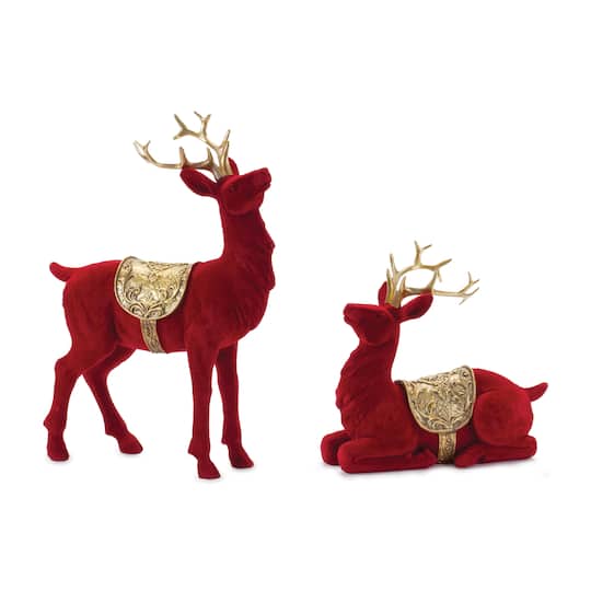 Flocked Deer Figurines Set